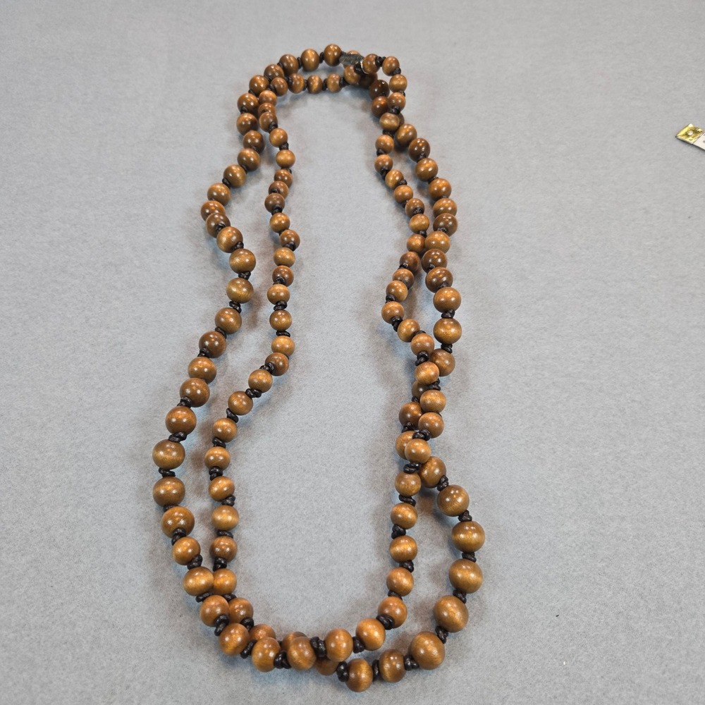 Plunder Wood Bead Necklace Womens OS Brown Knotted Long Boho Strand